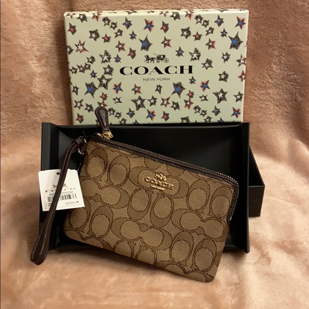 Coach brown on brown wristlet brand new never used